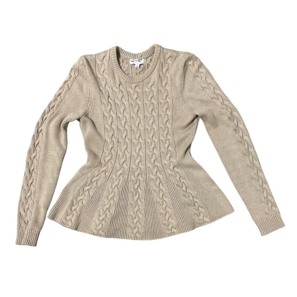 Jason Wu Collective Womens Camel Cable Knit‎ Peplum Sweater Size S Warm Timeless